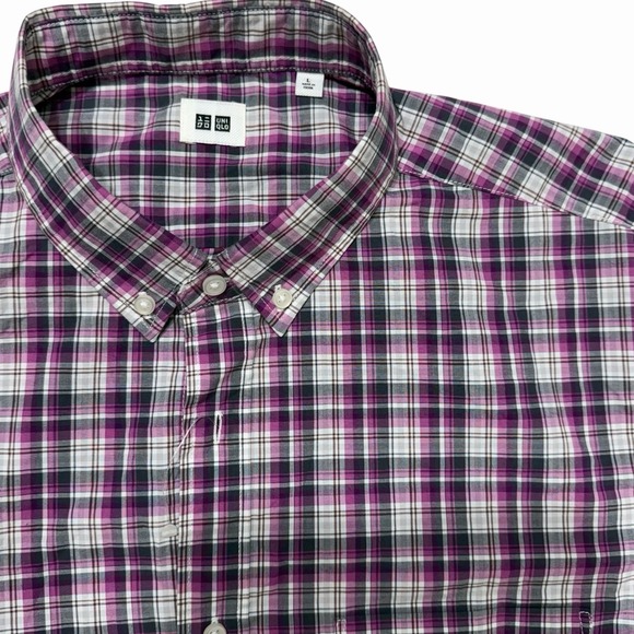Uniqlo Other - Uniqlo Mens Large Purple Plaid Button Down Shirt Cotton NWOT